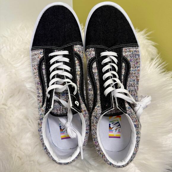 VANS 2024 Old Skool Pride Rainbow Tweed Sparkle Black Denim Shoes Mens Sz 12 - Picture 4 of 13